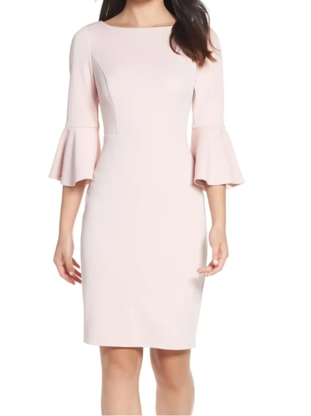 Calvin Klein Blush Pink Midi Sheath Dress with Bell Sleeves